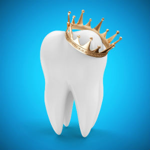 humble dental crowns illustration of tooth on blue background with gold crown on top